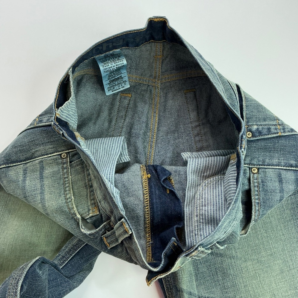 Carhartt Blue Relaxed Bootcut Jeans Mens 33x30 B310 LRT Faded Denim - Picture 16 of 16